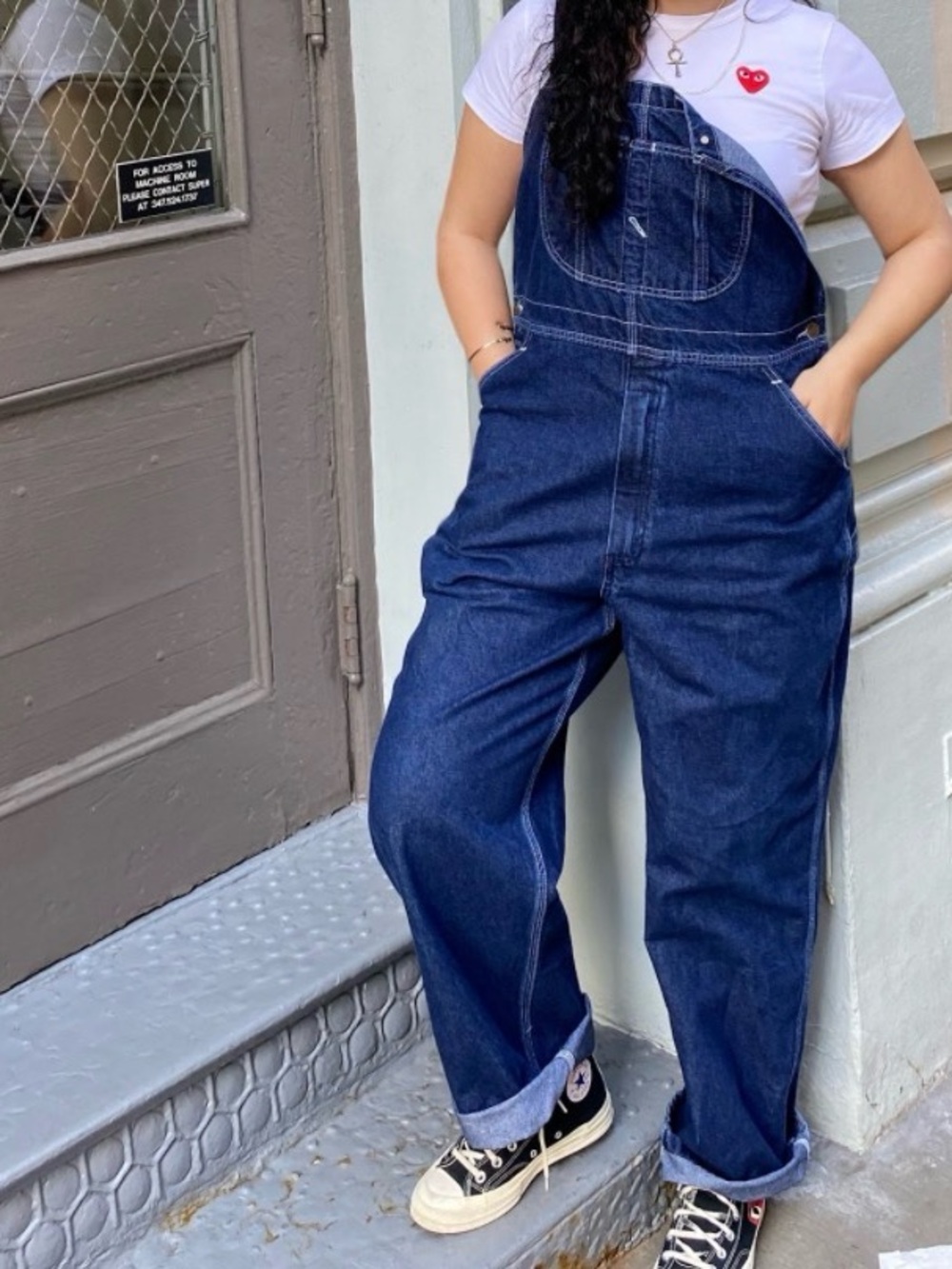 Vintage Dark Blue Women's Denim Overalls Jeans - Casual Wide Leg